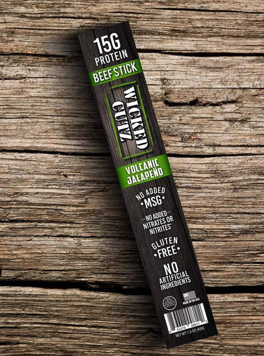 Box of Wicked Cutz Volcanic Jalapeno Beef Stick 12 Sticks