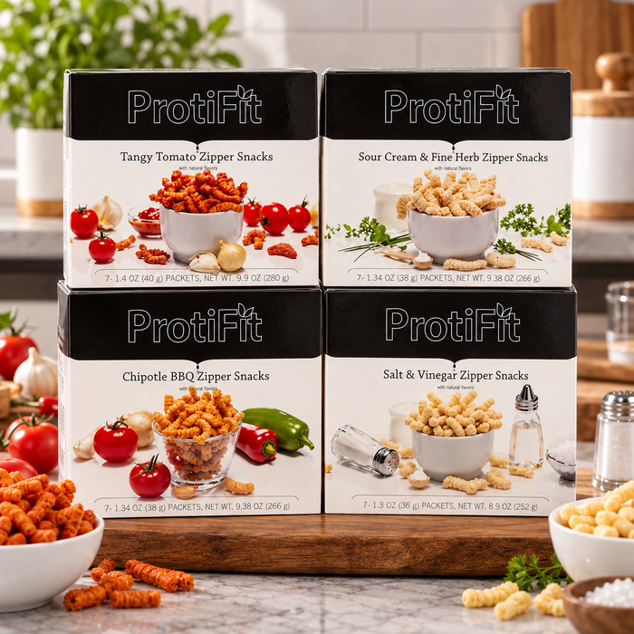 Proti Fit Zipper Bundle Pack (4 Boxes 28 Servings) (Chipotle BBQ , Sour Cream and Fine Herb, Salt and Vinegar , Tangy Tomato