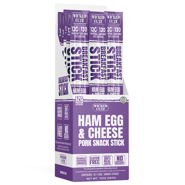 Box of Wicked Cutz Ham Egg & Cheese Pork Snack Stick