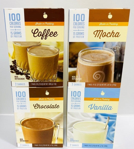Fit Wise 100 Calorie Diet Pudding-Shake Pack Bundle 4 Pack (Coffee, Mocha, Vanilla, Chocolate)