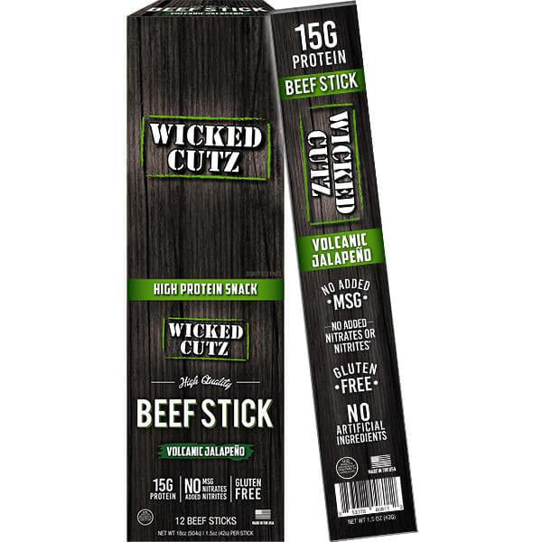 Box of Wicked Cutz Volcanic Jalapeno Beef Stick 12 Sticks